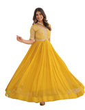 Wedani Georgette Anarkali Gown With Embroidered Top For Women (In Alpha M Regular Yellow),YELLOW,M