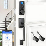 Smart Keyless Entry Door Lock Set w/Front Door Handle, 0.1s Fingerprint Biometric Unlock, Auto Lock, APP Remote/Passcodes/Cards 