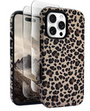 J.west Compatible with iPhone 16 Pro Max Case6.9 inch with 2 Pack Tempered Glass Screen Protectors Cute Animal Leopard Hybrid Co