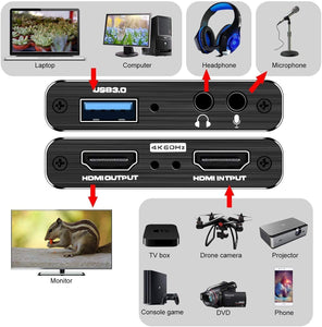 DIGITNOW Audio Video Capture Card,4K HDMI USB 3.0 Capture Adapter Video Converter 1080P 60fps Portable Capture Device for Video