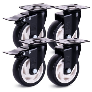 H&S Heavy Duty 2 Caster Wheels for Trolley Furniture - 4 Casters with Brakes for Outdoor Furniture - Black Furniture Casters w