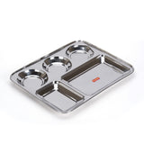 Sumeet Stainless Steel Rectangular 5 in 1 Compartment Lunch/Dinner Plate 1Pc, 37.4cm Dia, Silver