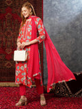 Anni Designer Women'S Cotton Blend Straight Printed Kurta With Pant & Dupatta (Tashi Pink-Jl_S_Pink_Small),Pink,S,,,