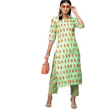 Anni Designer Women'S Cotton Blend Straight Printed Kurta With Pant (Carto Green_L_Green_Large),Green,L