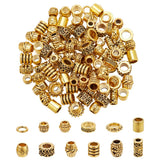 NBEADS 120 Pcs Alloy Hair Bead, 12 Styles Tibetan Gold Spacer Beads Large Hole Dreadlock Beads Beard Beads Metal Loose Beads for