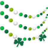 Tatuo 3 Pieces Pom Pom Garlands St. Patrick's Day Felt Shamrock Clover Irish Wall Hanging Garlands for St. Patrick's Day Irish P