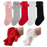 Heartbury Cute And Colorful Knee High Socks With Bow Princess Socks For Baby Girls (Pack Of 5Pairs)