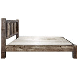 Montana Woodworks Woodworks Homestead Collection Twin Platform Bed, Stain And Clear Lacquer Finish With Laser Engraved Wolf Desi