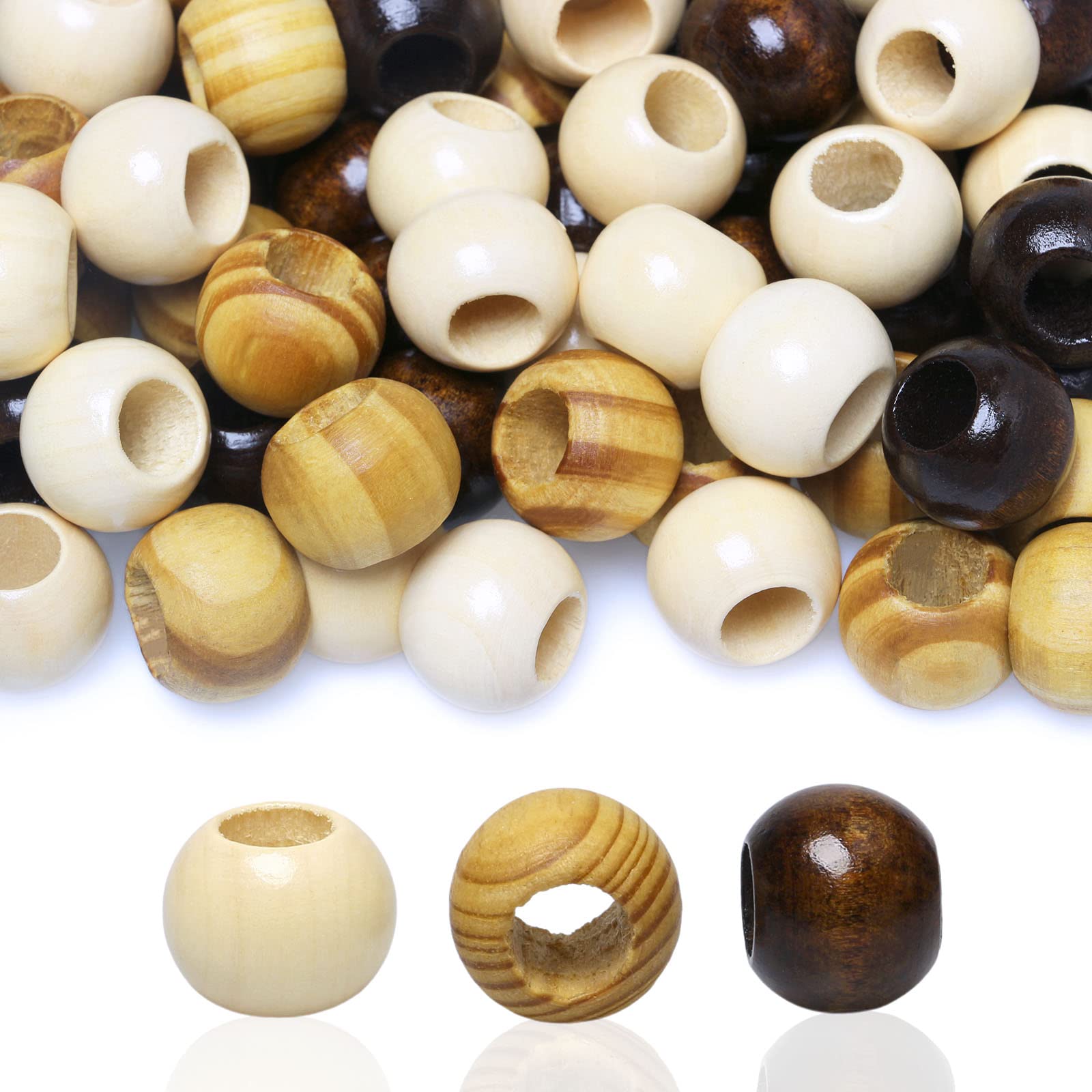 150 Pieces 20mm Wood Beads Large Hole Macrame Wooden Beads Variety Pack, Vintage Wooden Loose Beads for Macrame Project/Garlands