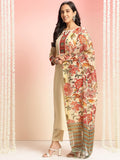 Anni Designer Women'S Rayon Viscose Floral Straight Kurta With Pant & Dupatta (Dhar-Clrs-Rb_Cream_Large),Cream,L,Rayon,Regular,