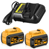 TUKOPK 2-Pack 12000mAh High Capacity Battery and DCB105 Charger Replacement for Dewalt 20V/60V MAX Lithium Ion Battery Compatibl
