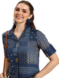 Toplot Crop Shirt For Women With Collared V Neck (Crop-Shirt-5153-Navy-S),Navy,,B0CVV2SM71