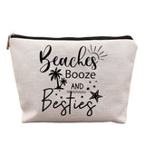 uinwk Girls Trip Gifts, Girls Weekend Bestie BFF Friendship Gifts for Women Friends, Beaches Booze and Besties Canvas Makeup Bag