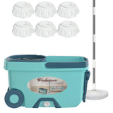 Spin Mop and Bucket Floor Cleaning System, SelfWringing Mop Set with 61inch Adjustable Stainless Steel Handle, 6 Microfiber Refill