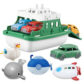 OKGIUGN Ferry Boat with 4 Car and 4 Wind Up Bath Swimming Toys, Kids Bath Toy Floating Vehicle Whales Submarines Swans Rockets, 