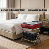 2-Tier X-Shaped Folding Luggage Rack with Nylon Straps, Chrome Finish