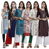 Pinkmint Women's Crepe Digital Print Straight Kurta [Pack of 6]