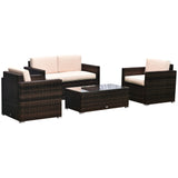 Outsunny 4 Piece Wicker Patio Furniture Set with Cushions, Outdoor Sectional Furniture with 2 Sofa, Loveseat, and Glass Top Coff