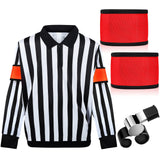Hicarer Ice Hockey Long Sleeve Striped Referee Shirt Men's Official Referee Costume Orange Red Armbands Finger Grip Whistle(XL)