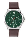Timex Analog Watch For Man With Green Round Dial & Brown Leather Strap Band Water Resistant Men'S Wrist Watches - Tweg165Smu11