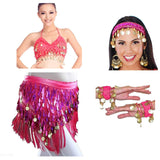 Vritraz WomenS Chiffon Belly Dance Hip Scarf Waistband Belt Colors Beads And Golded Coins (Rose, Pack Of 4)