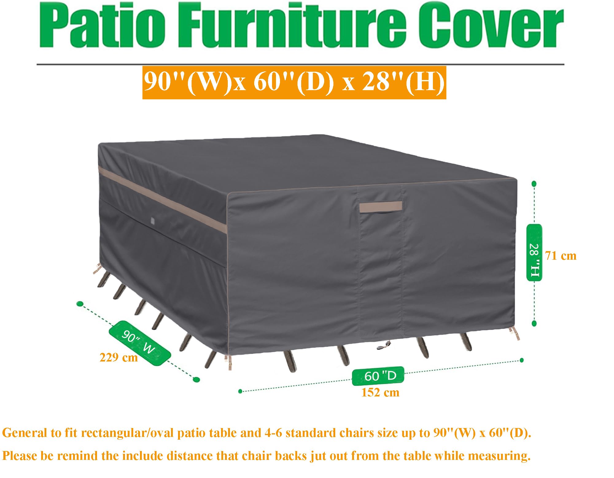 Garden Balsam Heavy Duty Waterproof Patio Furniture Covers,Fade Resistant Outdoor Table and Chair Covers Rectangular 90 Wx 60