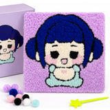 Wanna Party Korean Pop Zoey Inspired Pom Pom Art Kit for Kids, SelfAdhesive Fuzzy Ball Craft Activity with Character Canvas Boa