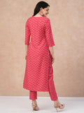 Gosriki Women'S Cotton Blend Straight Printed Kurta With Pant (Dugar Pink-Gs_Xl_Pink_X-Large),Pink,,B0CVGSG5YW