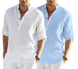 Bellstone Men'S Cotton Blend Solid Regular Dress Shirt (Kurta800Combo_White_Skyblue_M Sky Blue