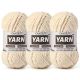 3 Pack Beige Fluffy Chunky Chenille Crochet Yarn, Baby Yarn for Crocheting Soft Blanket, Bulky Velvet Yarn (100g/54.8yds Each), 