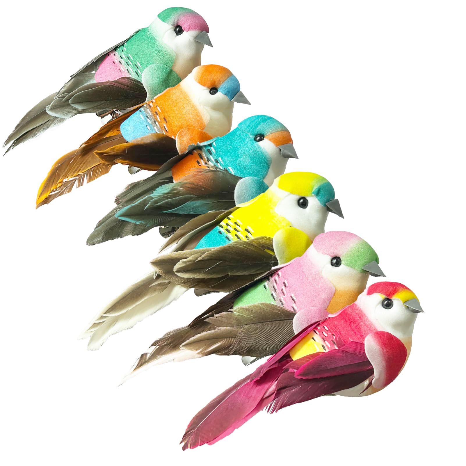 LWINGFLYER 6pcs Artificial Spring Birds Clip on Colorful Bird for Crafts Tree Ornaments Decoration Season Decor (Sparrow Birds)