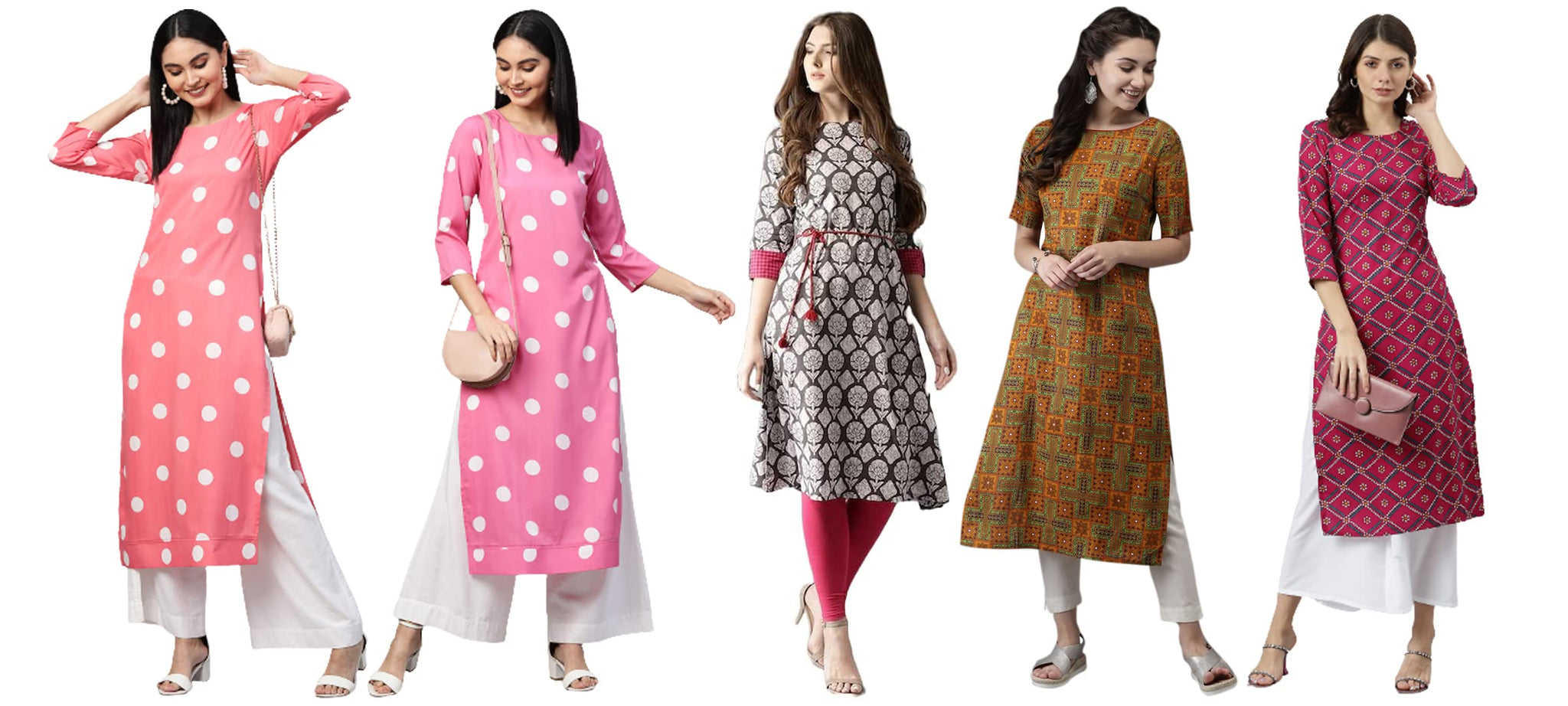 Anni Designer Women'S Crepe Straight Printed Kurta Pack Of 5 (Crepe-Combo-Nw_012_L_Multicolor_Large),Multicolour,L