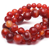 Chicager Natural Stone Beads for Jewelry Making,10mm Red Stripe Agate Polished Smooth Round Gemstone Beads for Bracelet Necklace