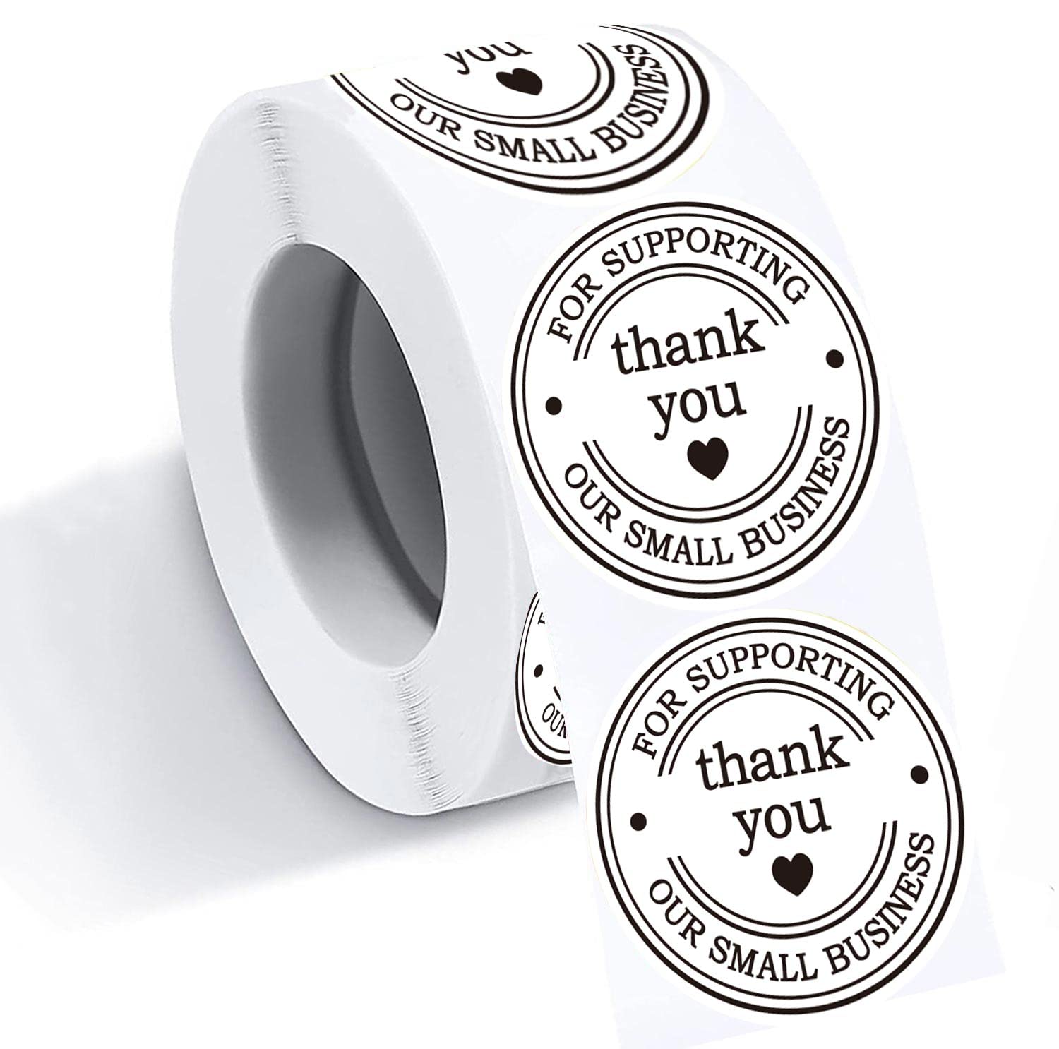 1.5 Round Thank You Stickers - Printed Thank You for Supporting Our Small Business Stickers with Hearts - 500 Thank You Labels
