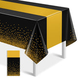 1Pcs Black and Gold Tablecloth Party Decorations,Plastic Black Table Cloth Printed Gold Table Runner Disposable Rectangle Tables