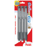 Pentel Clic Retractable Eraser with Grip, Assorted Barrel Colors, Pack of 3 (ZE21BP3K6)