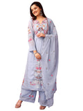 Wedani Faux Georgette Embroidered Kurta Set With Duptta For Women (In Alpha L Regular Sky Blue),SKY BLUE,L
