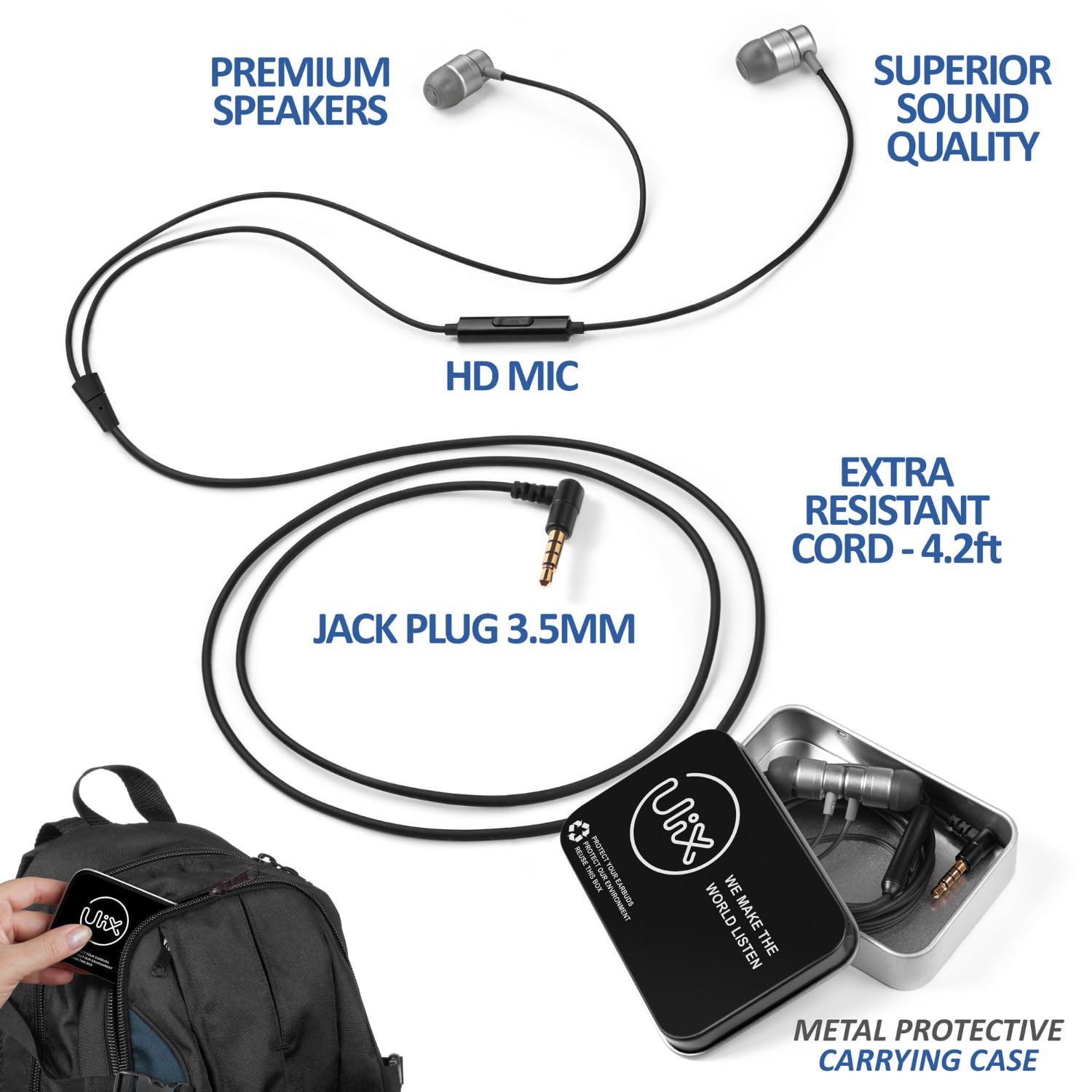 UliX Rider Wired Earbuds in-Ear Headphones, Earphones with Microphone, 5 Years Warranty, with Anti-Tangle Cable, Ear Buds for iP