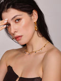 Moon & Stone Charm Necklace Gold Stainless Steel Chain with Zircon & Natural Stone Dangles Lightweight 6g