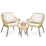 ONBRILL 3 Piece Patio Bistro Set, Small Patio Furniture Set, Outdoor Wicker Chairs Set, Outdoor Rattan Chairs & End Table, with 