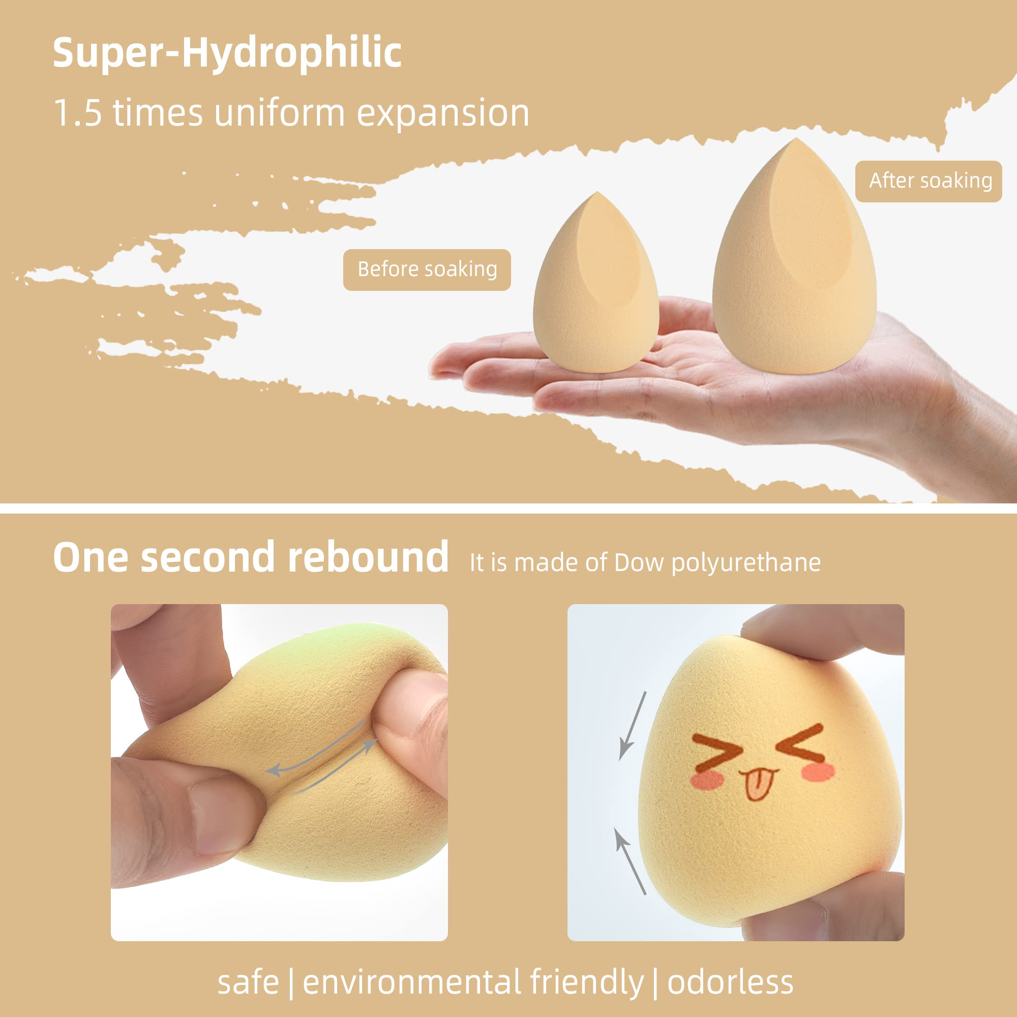 COSTICA Makeup Sponge, 4 Pcs Beauty Blender for Foundation Blending Sponge, Multi-colored Makeup Blender with Storage Box, Flawl