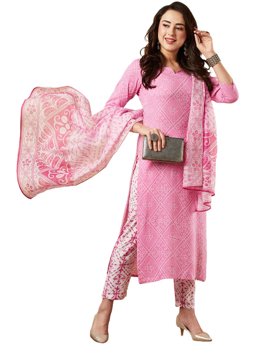 Anni Designer Women'S Cotton Blend Printed Straight Kurta With Pant & Dupatta (Dalaja Majenta-Nw_M_Magenta_Medium),Magenta,M,,,