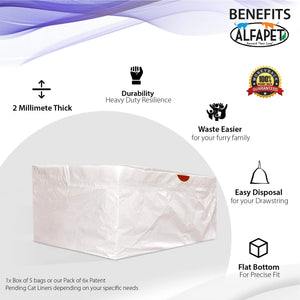 Alfapet cat Litter Box Liners Extra Large-1 Box- Heavy Duty 2 mil Thick Plastic, Clever Drawstring Liner for Easy Disposal- Flat