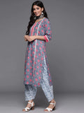 Anni Designer Women'S Cotton Blend Straight Printed Kurta With Pant & Dupatta (Uvesh Grey_Xxl_Grey_Xx-Large),Grey,2XL,Cotton Blend,Straight,Pants, Dupatta
