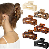 6 Pcs Rectangle Tortoise Shell Claw Clip - 3.35 Inch Medium Hair Clips for Women and Girls, Non-slip Square Claw Clips for Thick