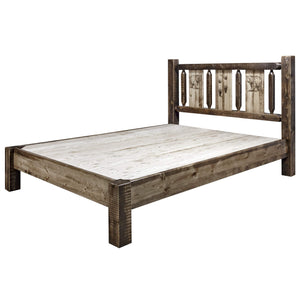 Montana Woodworks Woodworks Homestead Collection Queen Platform Bed, Stain And Clear Lacquer Finish With Laser Engraved Bear Des