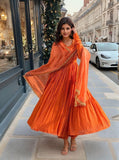 Anni Designer Women'S Rayon Viscose Anarkali Solid Kurta With Pant & Dupatta (Garbo Orange-Vks04_Xl_Orange_X-Large),Orange,XL,,,