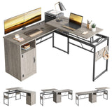 Bestier L Shaped Standing Desk Adjustable Height, 60 Corner Computer Desk with Storage File Cabinet, 95.2 Long and Large Reversi