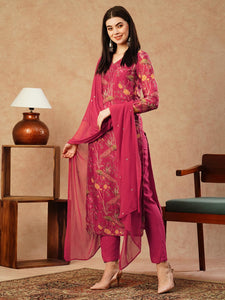 Gosriki Women'S Cotton Blend Straight Printed Kurta With Pant & Dupatta (Shoko Red-Nfb-Gs_5Xl_Red_Xxxxx-Large),Red,5,B0CTHTDVMR