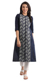 Aurelia Women Indigo Blue Ethnic Cotton Kurta in Band Collar_22FEA11427-501687_2XL